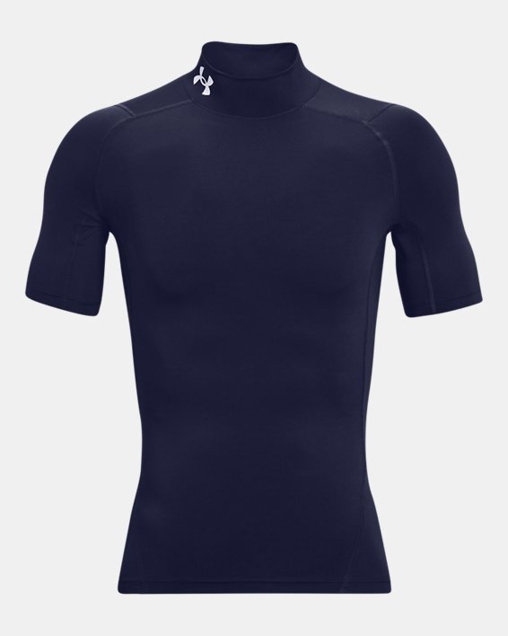 Men's HeatGear® Compression Mock Short Sleeve, Blue, pdpMainDesktop image number 4